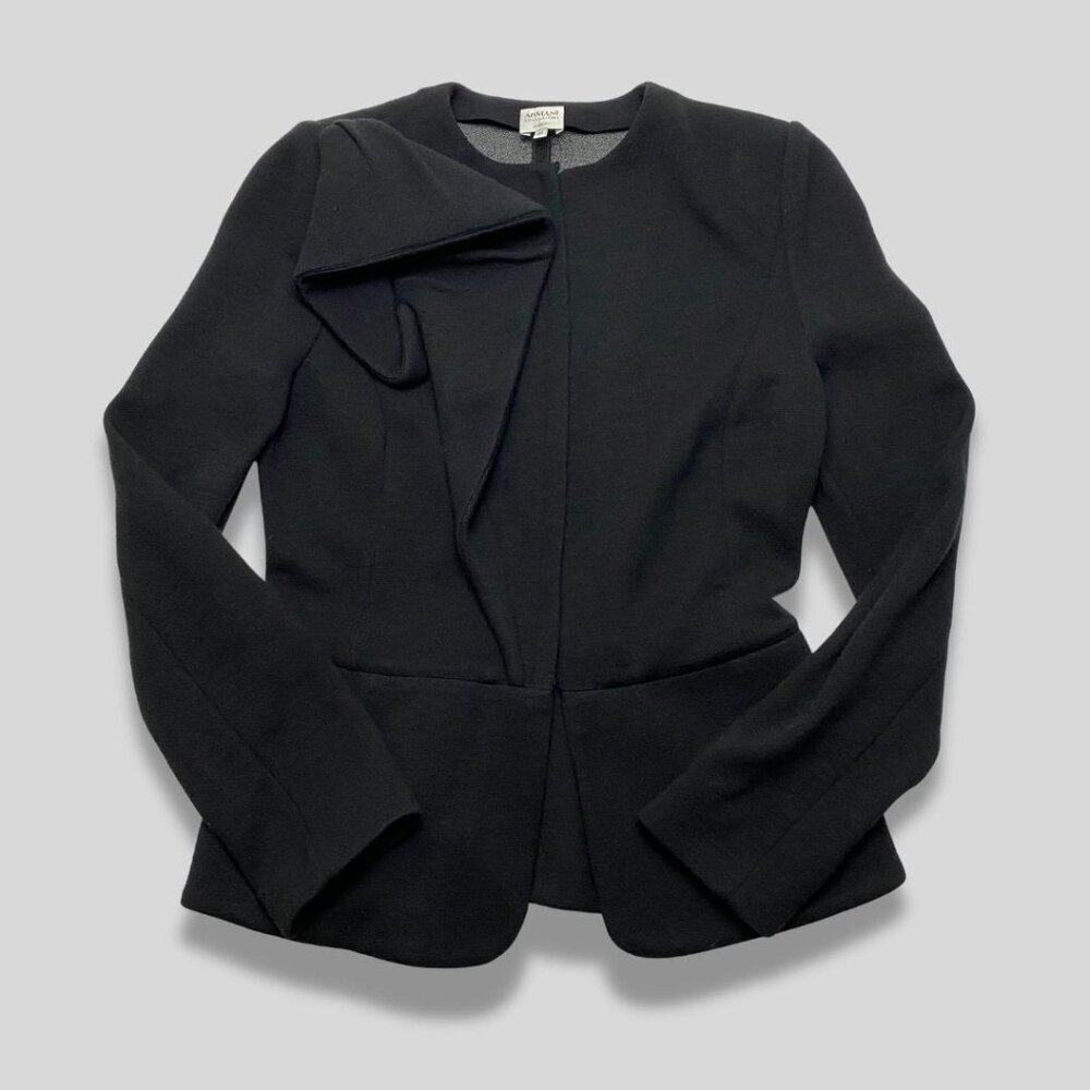 ARMANI Collezioni Black Structured Blazer with Asymmetrical Ruffle Size 4